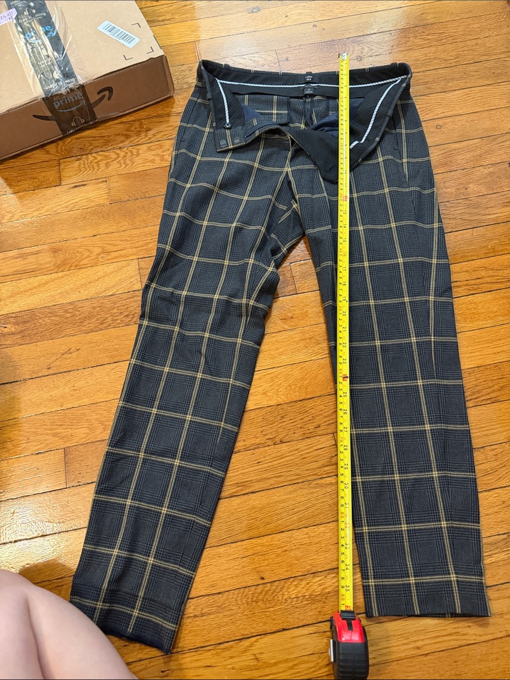 Wmns Black Plaid Dress Pants with Tan Windowpane